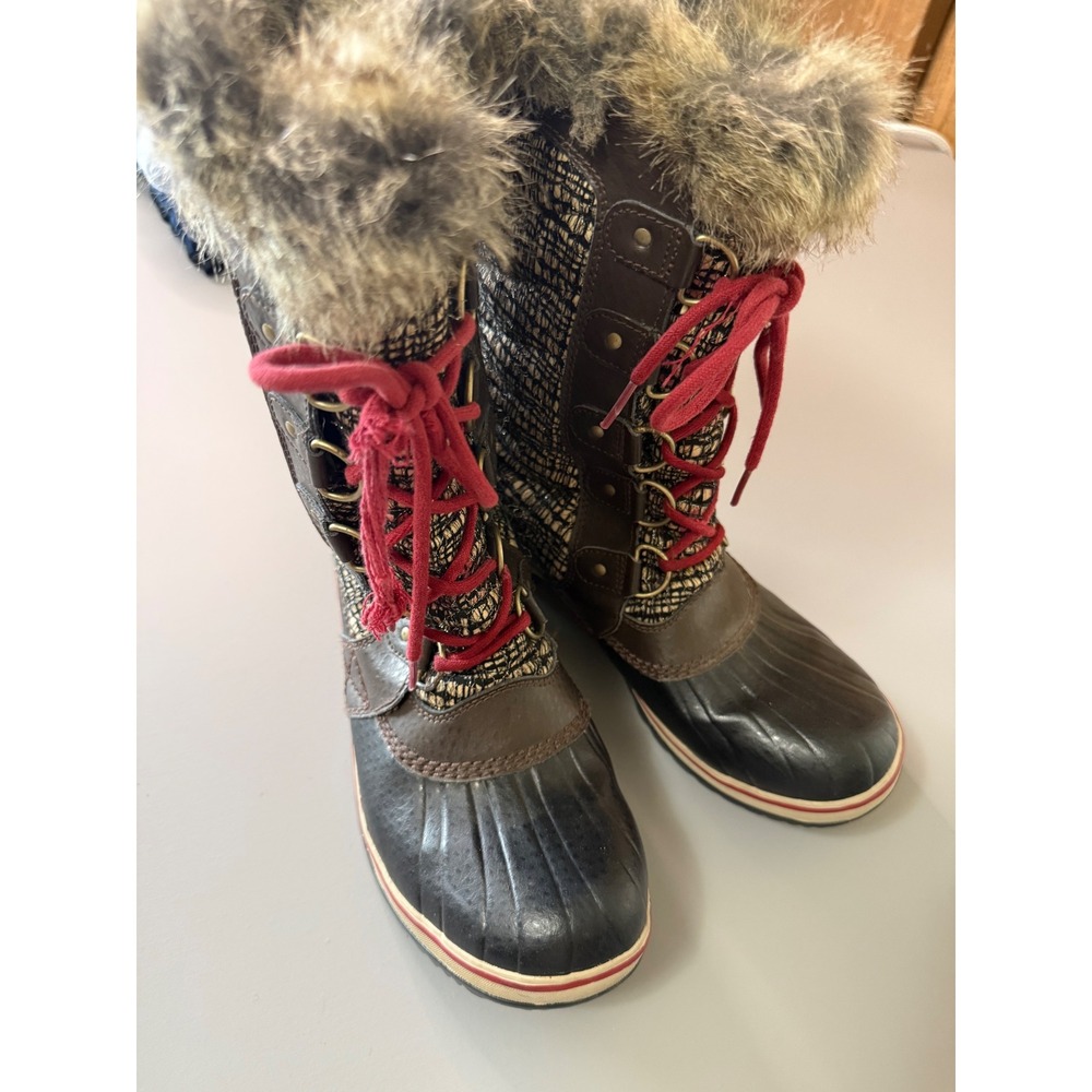 Sorel Tofino II Waterproof Winter Boots Brown Woven Faux Fur Womens 9.5